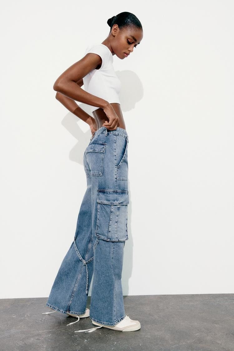 ZARA WIDE LEG CARGO JEANS - UK 12