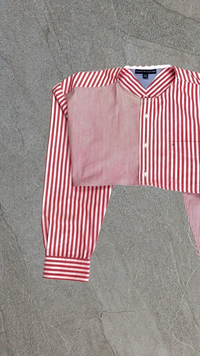 TOMMY HILFIGER TWO TONED BAGGY CROPPED SHIRT - UK XL