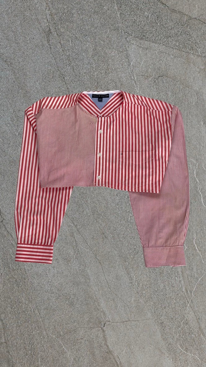 TOMMY HILFIGER TWO TONED BAGGY CROPPED SHIRT - UK XL