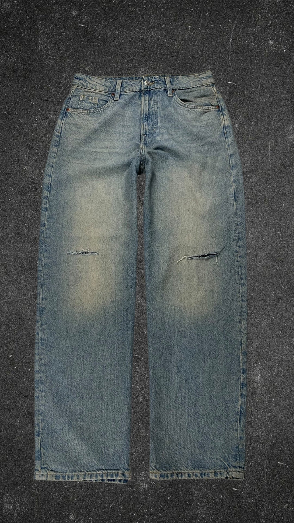 & DENIM SUPER BAGGY MID WAIST STRAIGHT LEG JEANS - UK 10