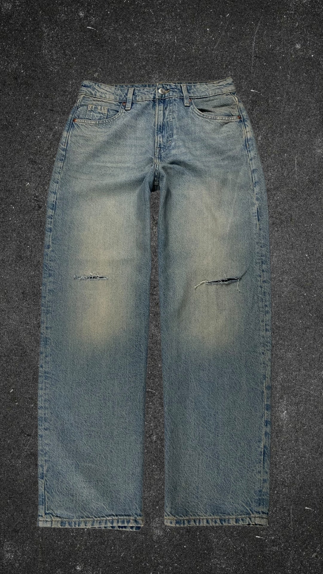 & DENIM SUPER BAGGY MID WAIST STRAIGHT LEG JEANS - UK 10