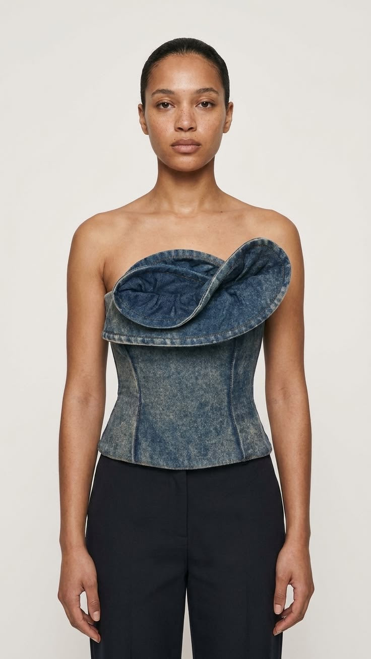 ZARA CORST DENIM TOP - UK 12