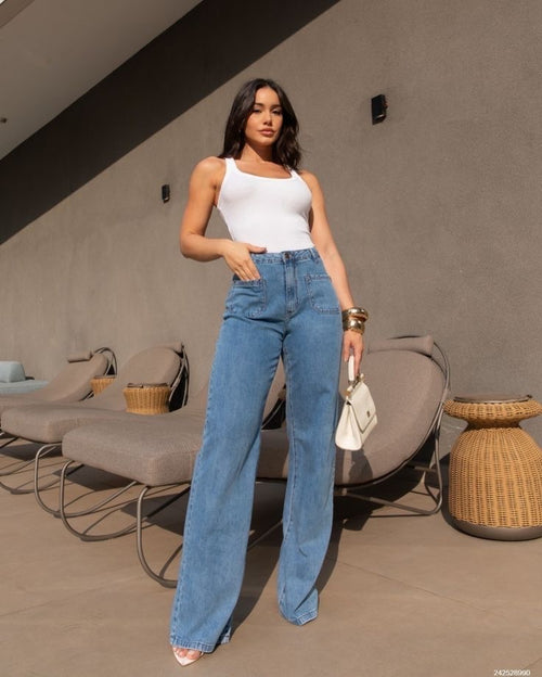 & DENIM WIDE LEG JEANS - UK 10