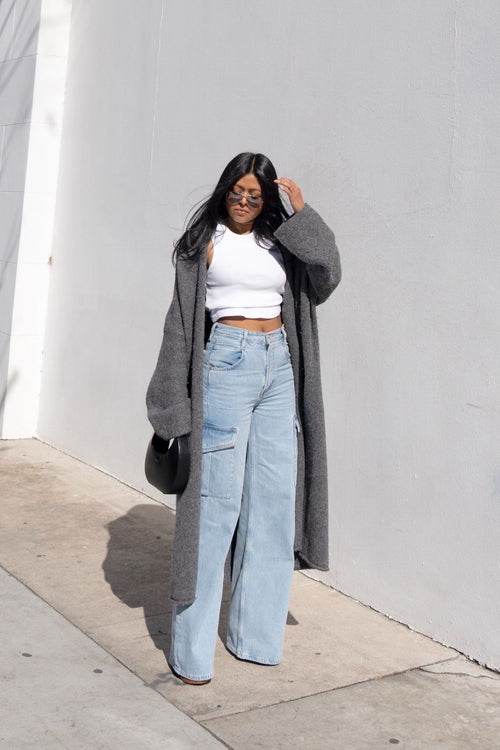 BERSHKA CARGO WIDE LEG JEANS - UK 6