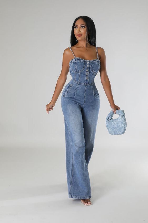 SHEIN ELASTIC WAIST DENIM JUMPSUIT