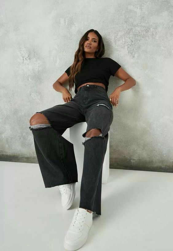 H&M KNEE RIPPED WIDE LEG