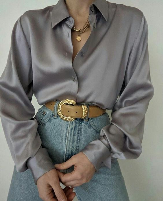 THE BUTTON UP SILK SHIRT - UK 10