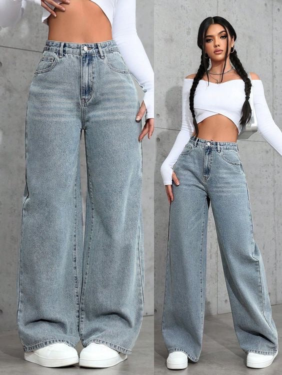 SHEIN RIPPED KNEE WIDE LEG JEANS