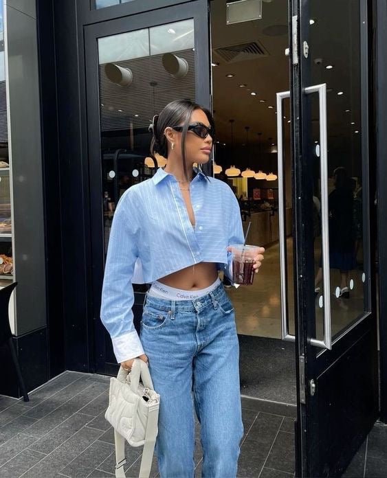 RALPH LAUREN CROPPED BAGGY LONG SLEEVED SHIRT