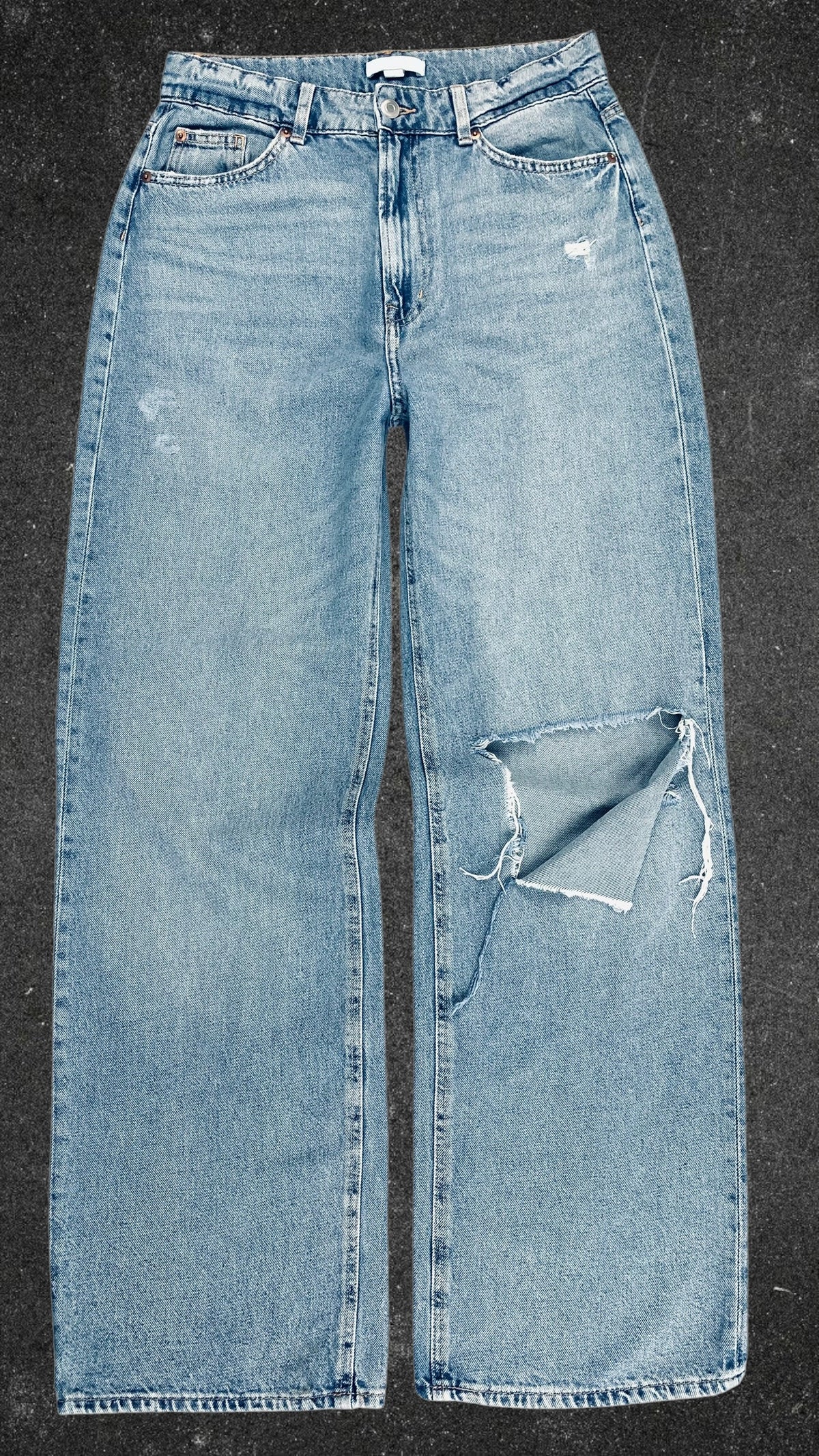 H&M KNEE RIPPED WIDE LEG JEANS - UK 12