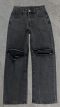 SHEIN KNEE RIPPED WIDE LEG JEANS - UK 8