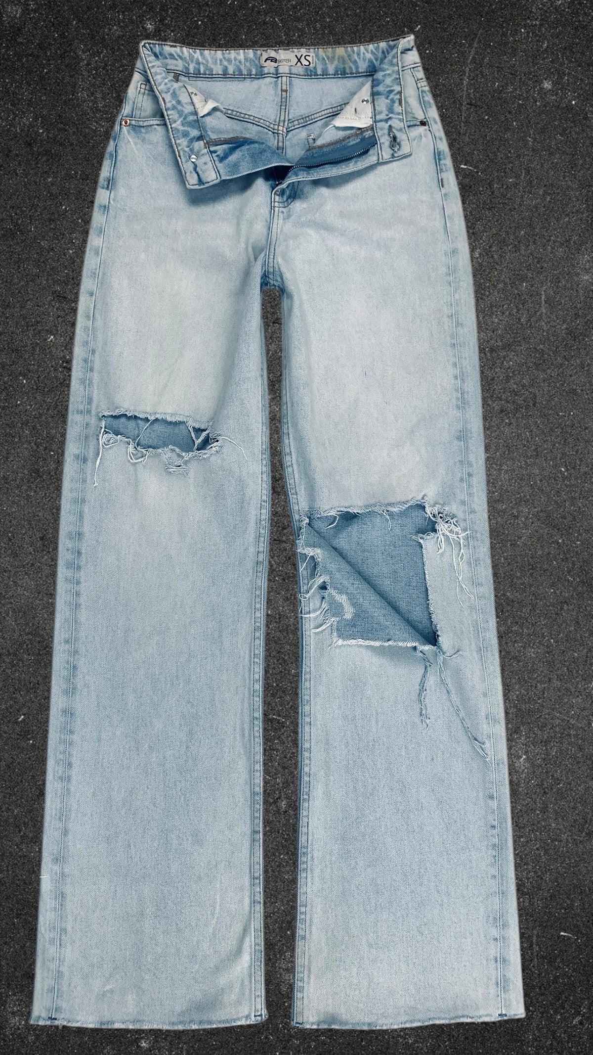 FB SISTER KNEE RIPPED WIDE LEG JEANS - UK 6