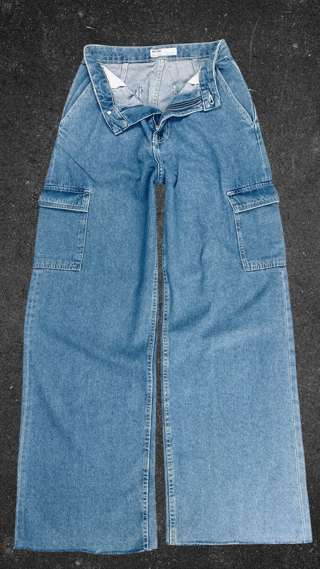 BERSHKA CARGO WIDE LEG JEANS - UK 6