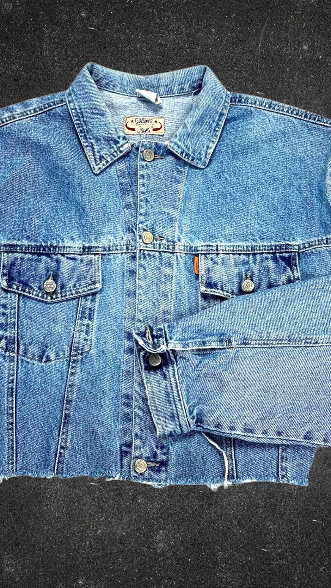 VINTAGE CARDENAS INTERNATIONAL CROPPED DENIM JACKET - UK 12 - 14