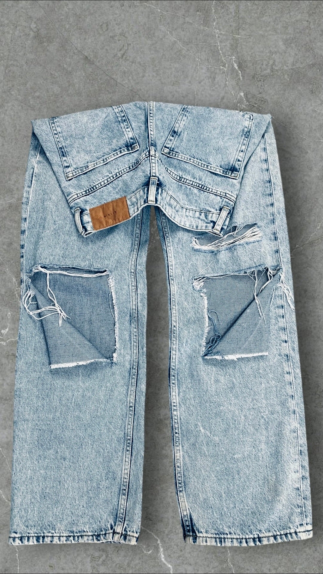 & DENIM KNEE RIPPED WIDE LEG JEANS