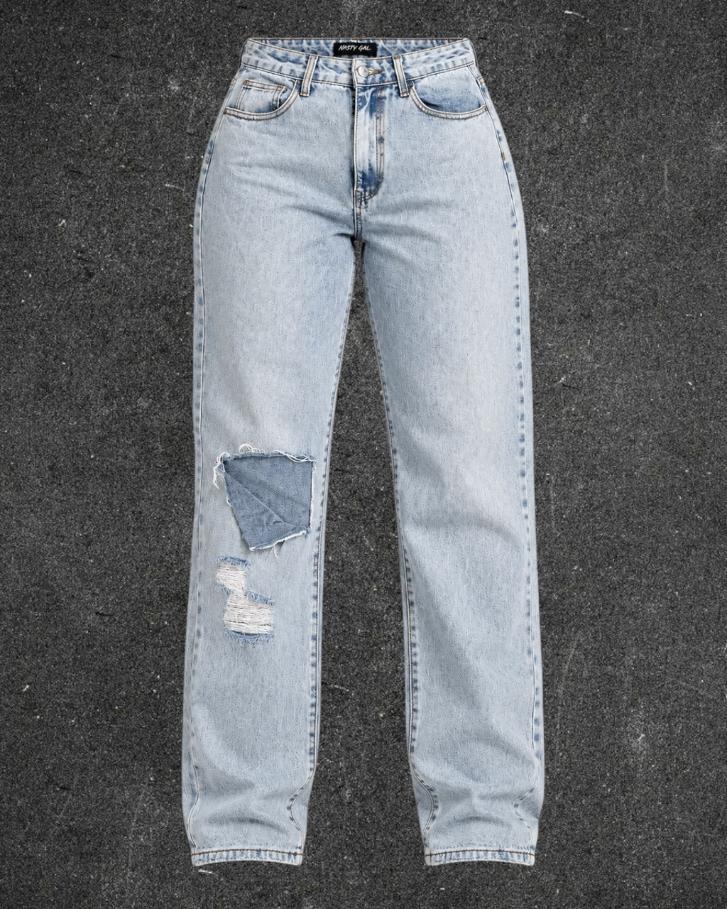 NASTY GAL KNEE RIPPED STRAIGHT LEG JEANS - UK 10